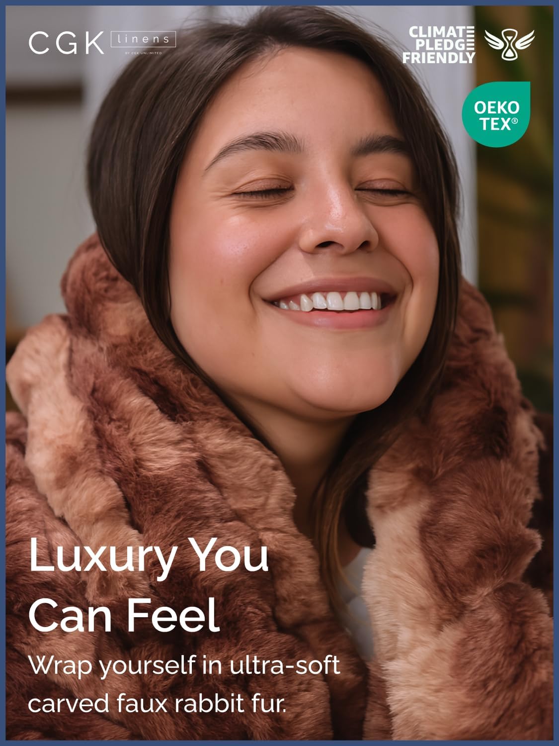 Fluffy Bubble Blanket Throw Size - Faux Fur Throw for Couch or Bed - Plush Soft Extra Thick Faux Fur Rabbit Blanket - Comfy, Warm & Breathable - Luxury Minky Tie Dye Bedding - 50" x 60", Marble Brown - Image 2