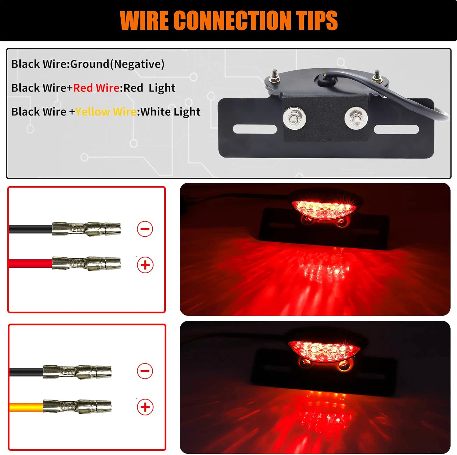 Motorcycle Tail Light, Integrated LED Brake Light Running Light with License Plate Bracket Universal Fit for Motorbike,Street Bike, Cruiser, Quad, Red Lens