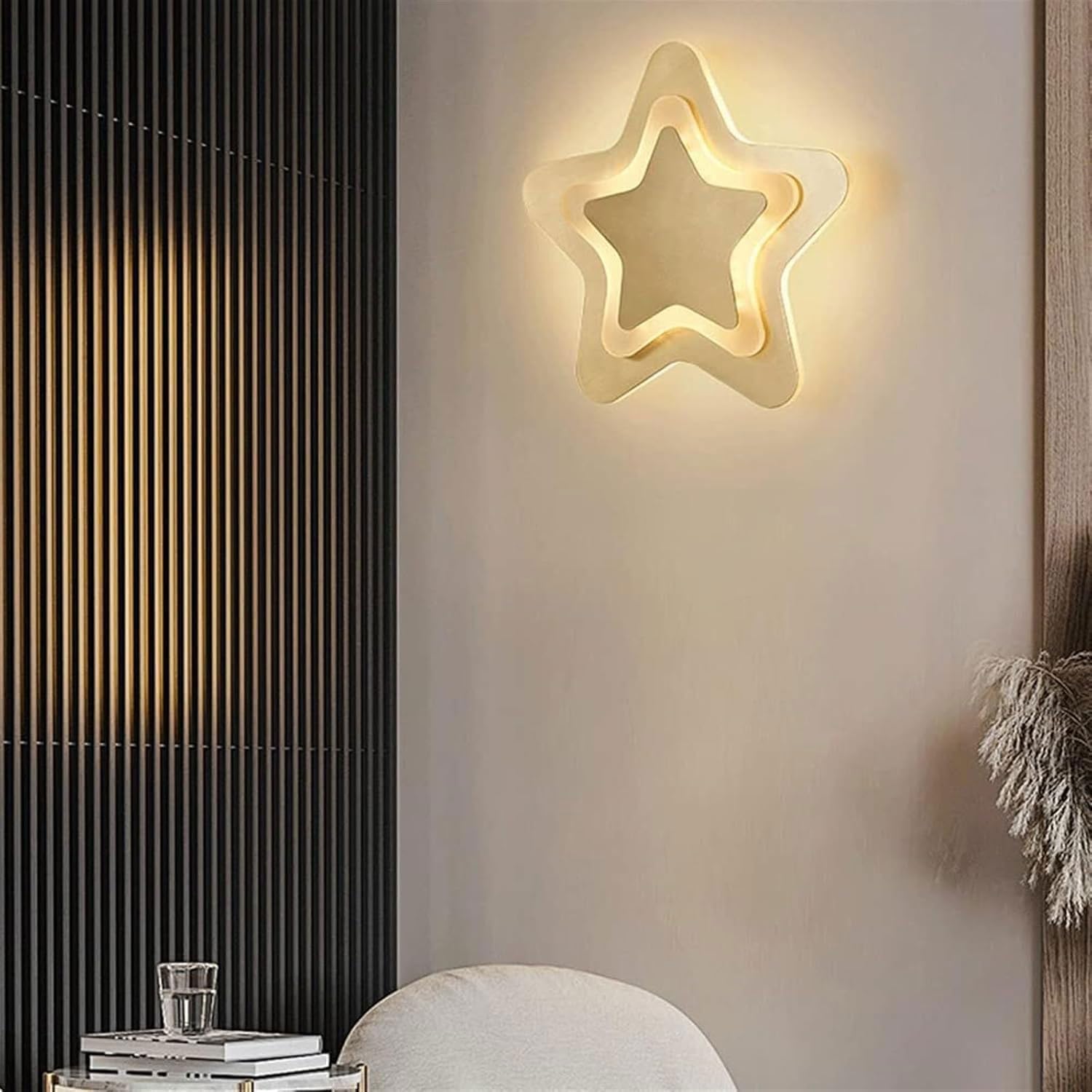 Creative Star Shape LED Wall Sconces Italy Ultra-Thin Wall Lamp Bedroom Living Room Bedside Gold Brass Wall Light 50W Postmodern Corridor Flush Mount 3-Color Dimmable Wall Light For Loft Study
