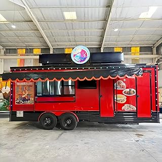 Food truck trailer - Equipped with a fully mobile commercial kitchen, including stainless steel baking trays, deep fryers, refrigerators, freezers, and sink systems, suitable for fast food businesses.