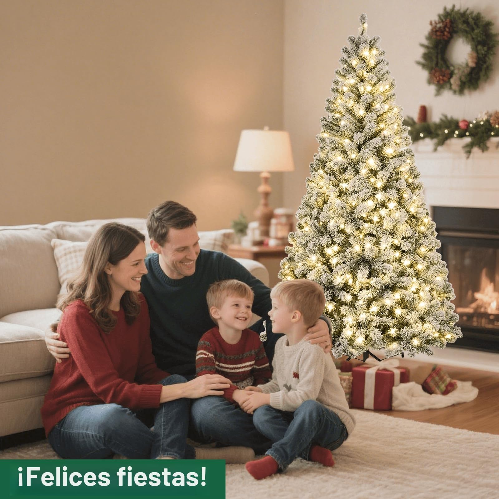 QLOFEI 180cm Arbol de Navidad Nevado Artificial con Nieve y 300 Luces LED Cálidas, Arbol de Navidad con Luces Incorporadas, 856 Puntas y Soporte de Metal para Hogar Oficina Comercio Fiesta