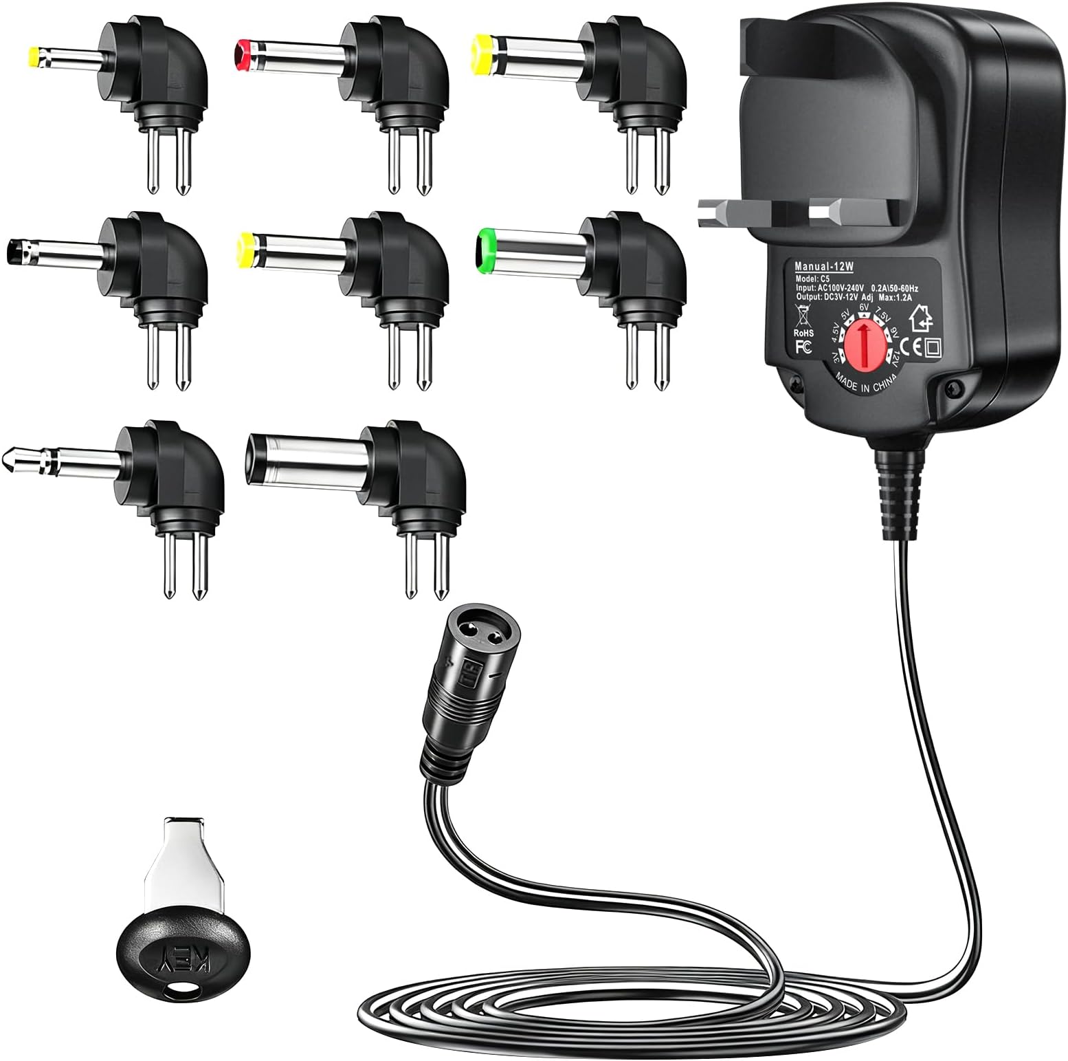 SoulBay 12W Universal 3V 4.5V 5V 6V 7.5V 9V 12V AC DC Adapter Switching Power Supply with 8 Selectable Adapter Plugs for Household Electronics Routers Speaker CCTV IP Cameras - 1000mA Max