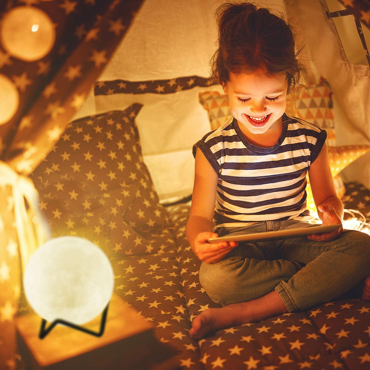 3.15" Moon Lamp for Kids, Nursery Night Light with Metal Stand, Valentine's Day Gift, Timer Remote Control, 16 Colors 5 Brightness.