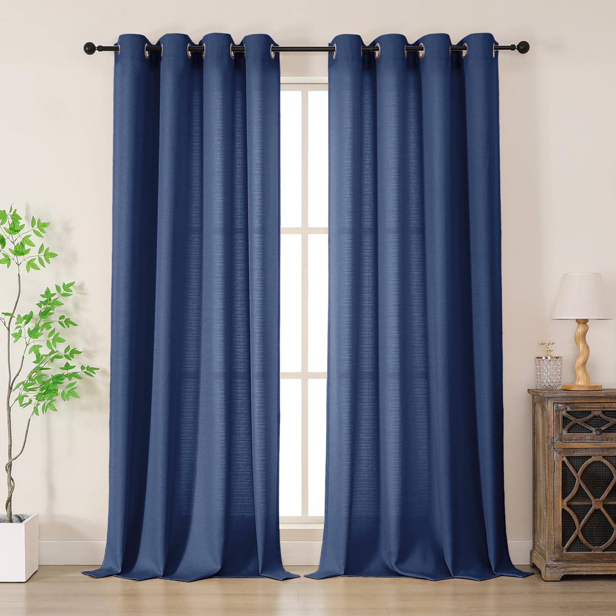Simplebrand Blue Faux Linen Texture Curtains for Bedroom 2 Panel Set 220 CM Drop, Soft Elegent Home Decor Curtain for Living Room, Sun Blocking Room Darkening Thermal Eyelet Style, W140 x H 229 CM