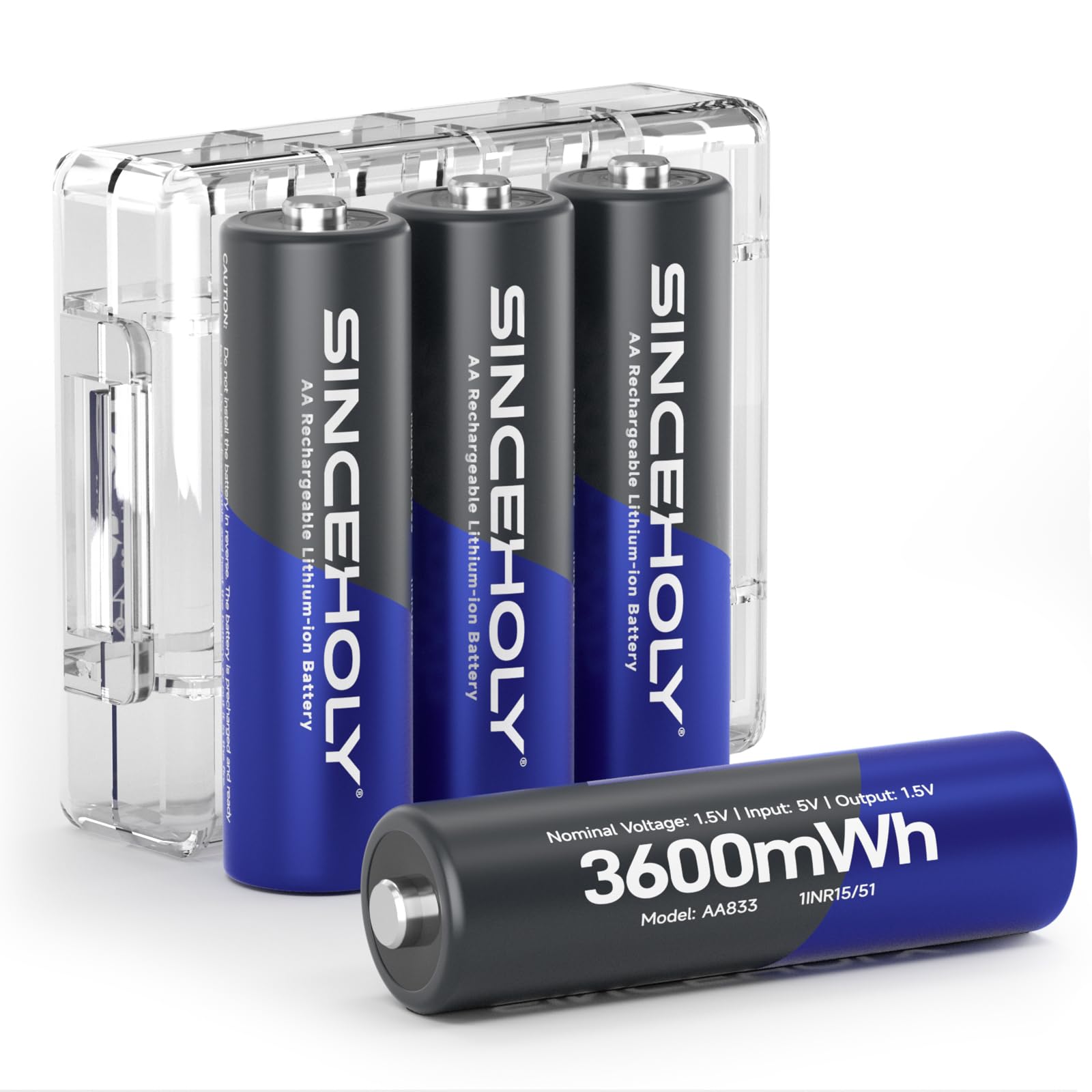 1.5V Lithium AA Batteries Rechargeable 4 Pack, 3600mWh High Capacity, 2.5H Intelligent Fast Charge, Constant Output for Household Office(No Charger)