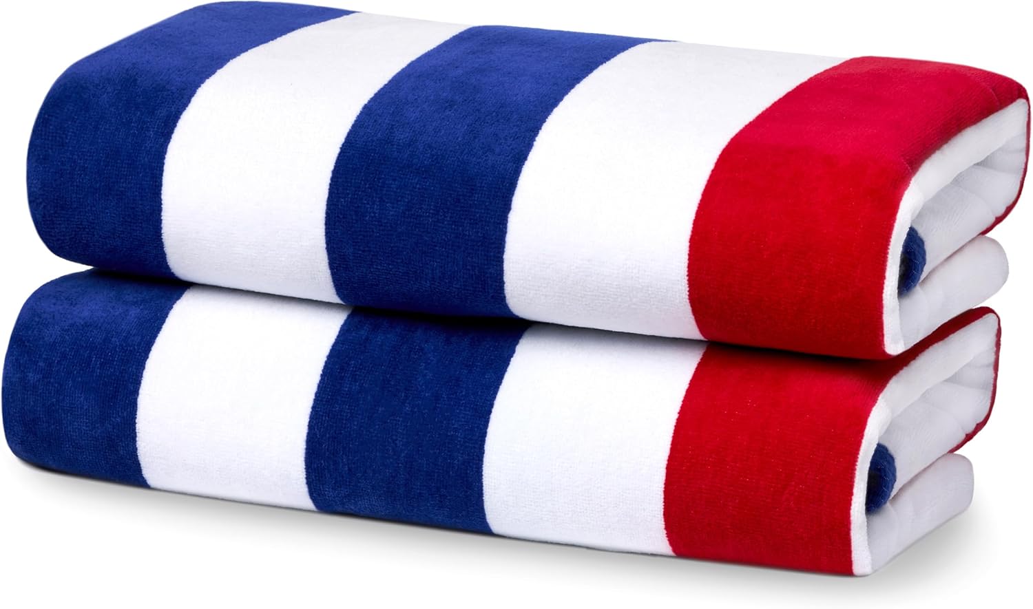 Kaufman - Soft Oversized 2-Pack| 35" x 70" Velour Tonal Striped Beach Towels | Absorbent, Quick-Drying | 100% Cotton Thick Beach Towels (Navy/Red)