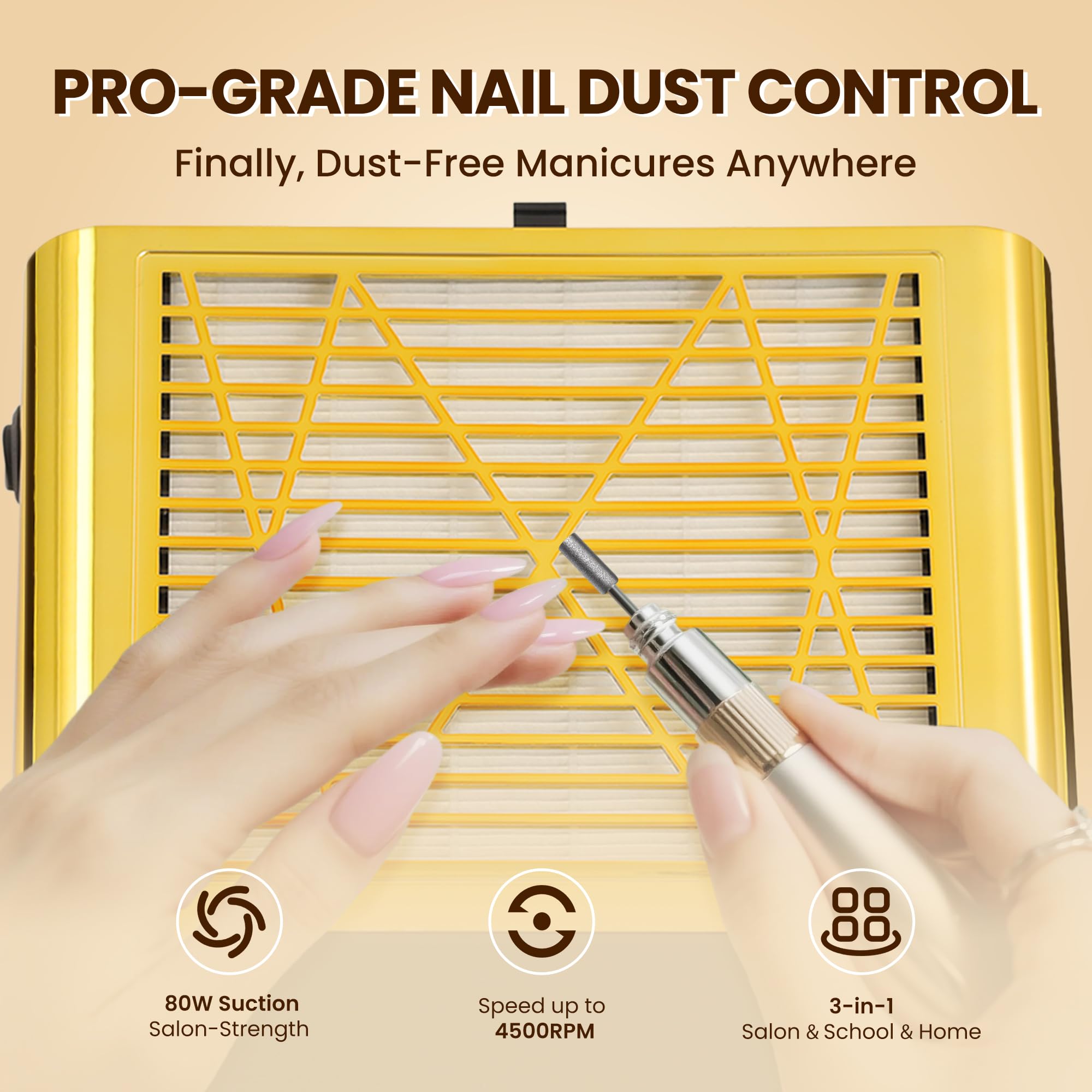 Collettore di polvere portatile per unghie, 80 W, con funzionamento one-touch, filtro riutilizzabile, ventilatore compatto per unghie acriliche/gel, salone e uso domestico