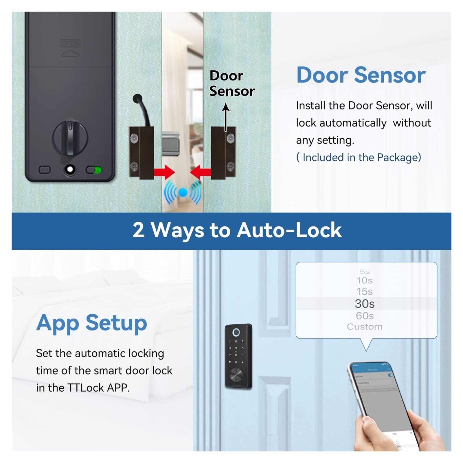 Serrature elettroniche automatiche con impronta digitale, password intelligente, codice della carta, accesso senza chiave, app Tuya WiFi o Ttlock(Silver Tuya Wifi App)