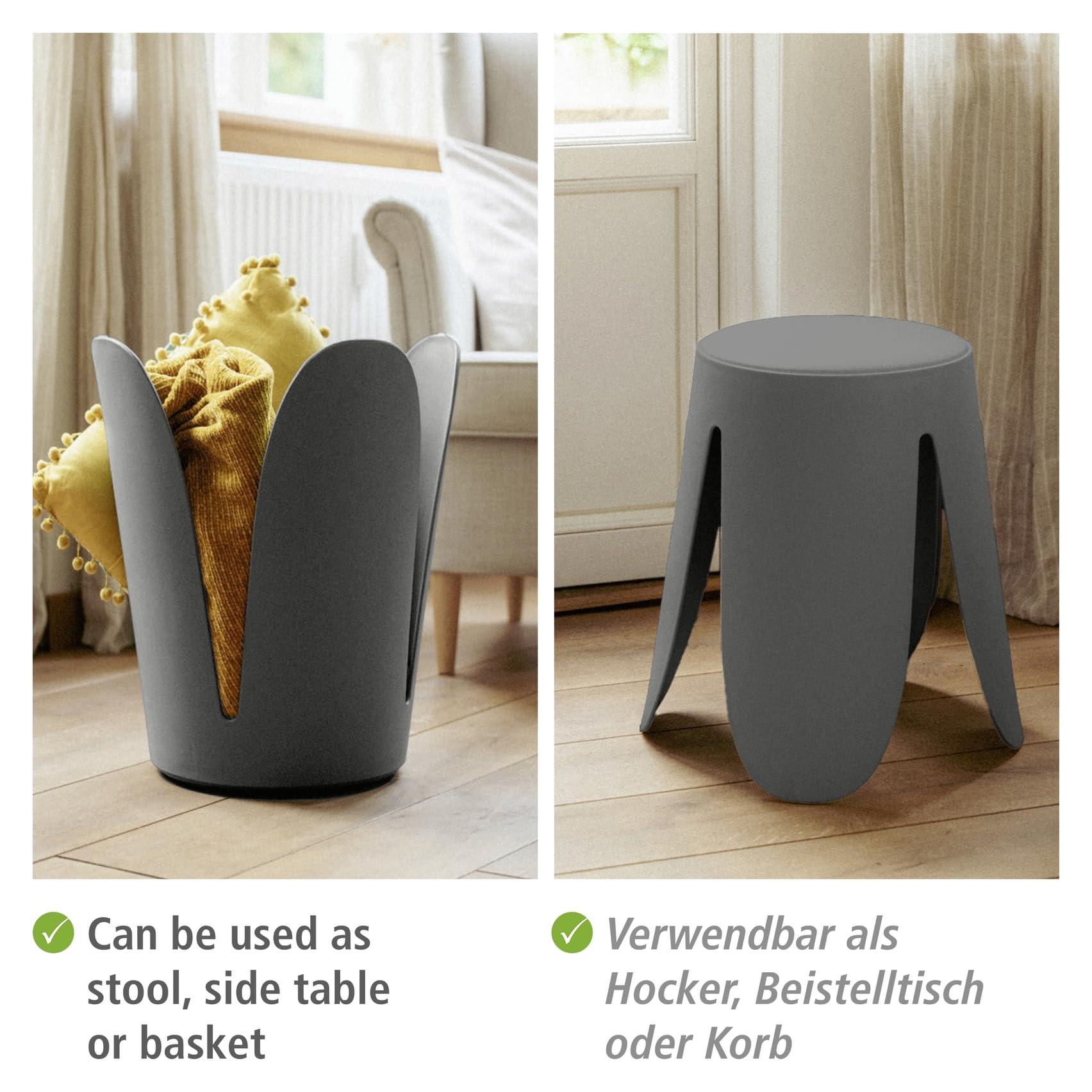 WENKO Comiso taboret łazienkowy, obciążenie do 180 kg, z wyściełanym siedziskiem i antypoślizgowymi nóżkami, Ø 44,5 x 46 cm, szary