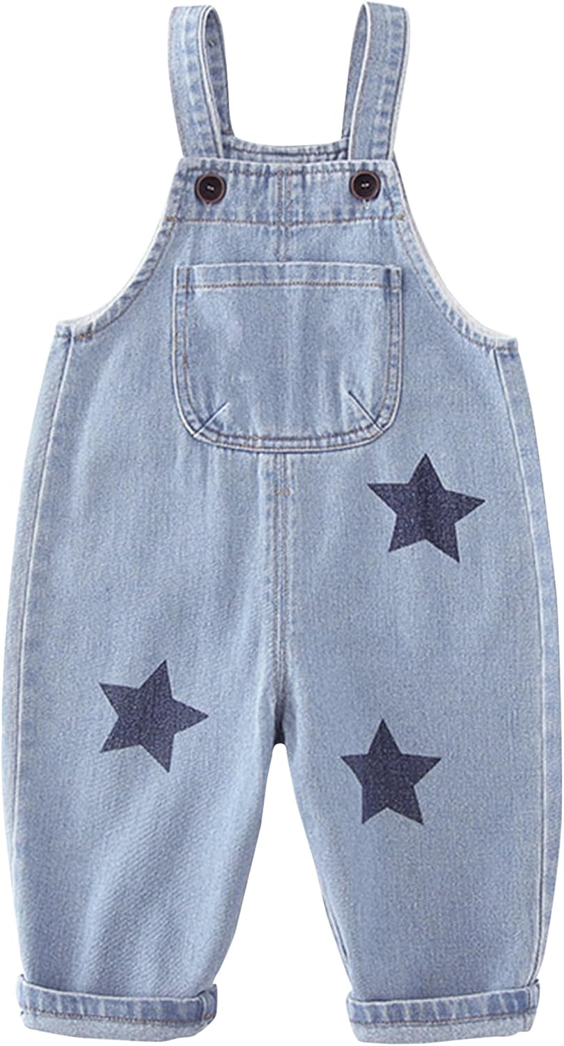 Happy Cherry Baby Girls Overalls Little Kids Sleeveless Cotton Button Suspender Pants One Piece Soft Bodysuit