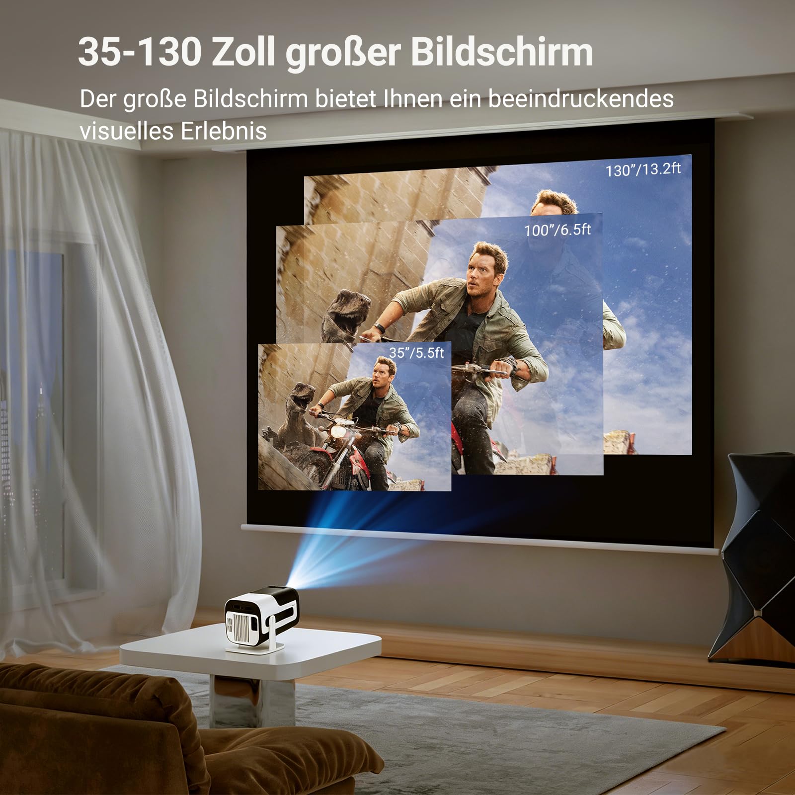 Mini Beamer Unterstützt 4K 1080P, Smart Tragbarer Projector WiFi 6 BT 5, Mini Projektor Automatische Trapezialkorrektur,180° Drehung Beamer Heimkino Outdoor für HDMI/Android/iOS/Laptop/Handy