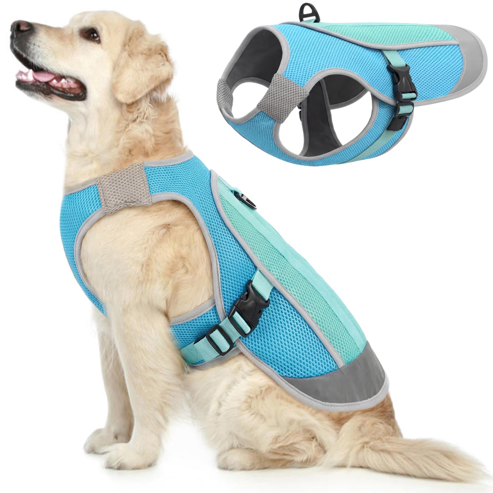 Photo 1 of Kuoser Dog Cooling Vest for Summer, Lightweight Dog Cooling Harness Shirt with Breathable Mesh, Reflective Cooler Jacket Pet Cool Vest for Small Medium Large Dogs, Hot Weather, Beach, Hiking, Walking