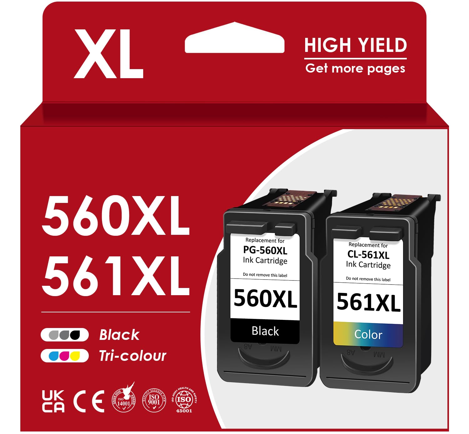 Druckerpatronen 560 561 XL, PG 560 CL 561XL Schwarz Farbe Ersatz für Original Canon Druckerpatronen 560 561XL Multipack für Canon PixmaTS5350i TS5351i TS7451i TS5350 ts5350a TS5353 TS7450a TS7451a
