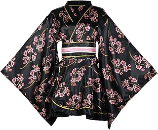 Women's Short Kimono Dress Floral Print Japanese Traditional Sexy Geisha Robe Bathrobe Skirt Belt Outfit - Buy now