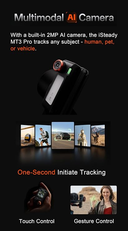hohem iSteady MT3 Pro Camera Stabilizer with AI Tracking, 4-in-1 Gimbal for Mirrorless/Compact/Action Camera & Smartphone, 1.4 Detachable Touchscreen Remote, 2.5kg/5.5lbs Payload, CCT/RGB Fill Light