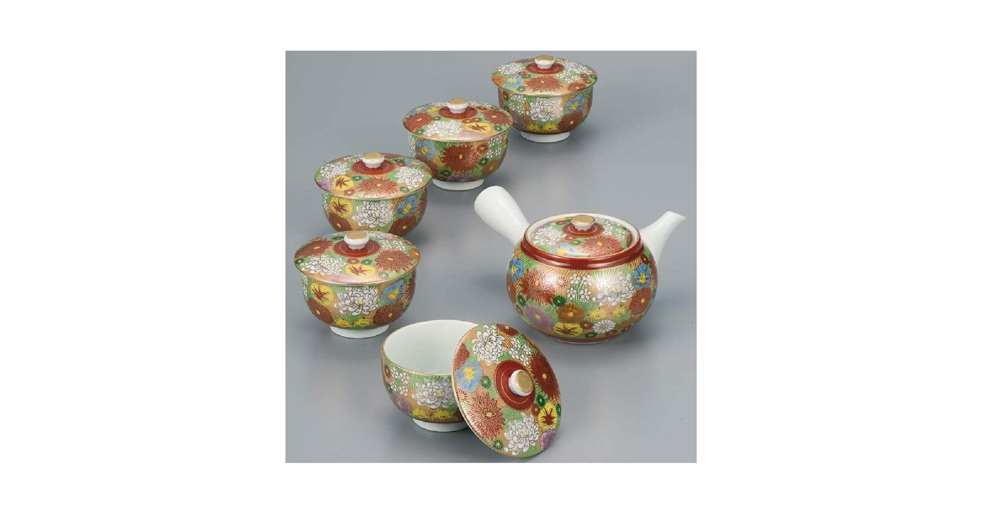 九谷焼急須セット 九谷焼 急須3点セット 小 青粒 金花詰(傑作) 裏絵 おしゃれ 茶器