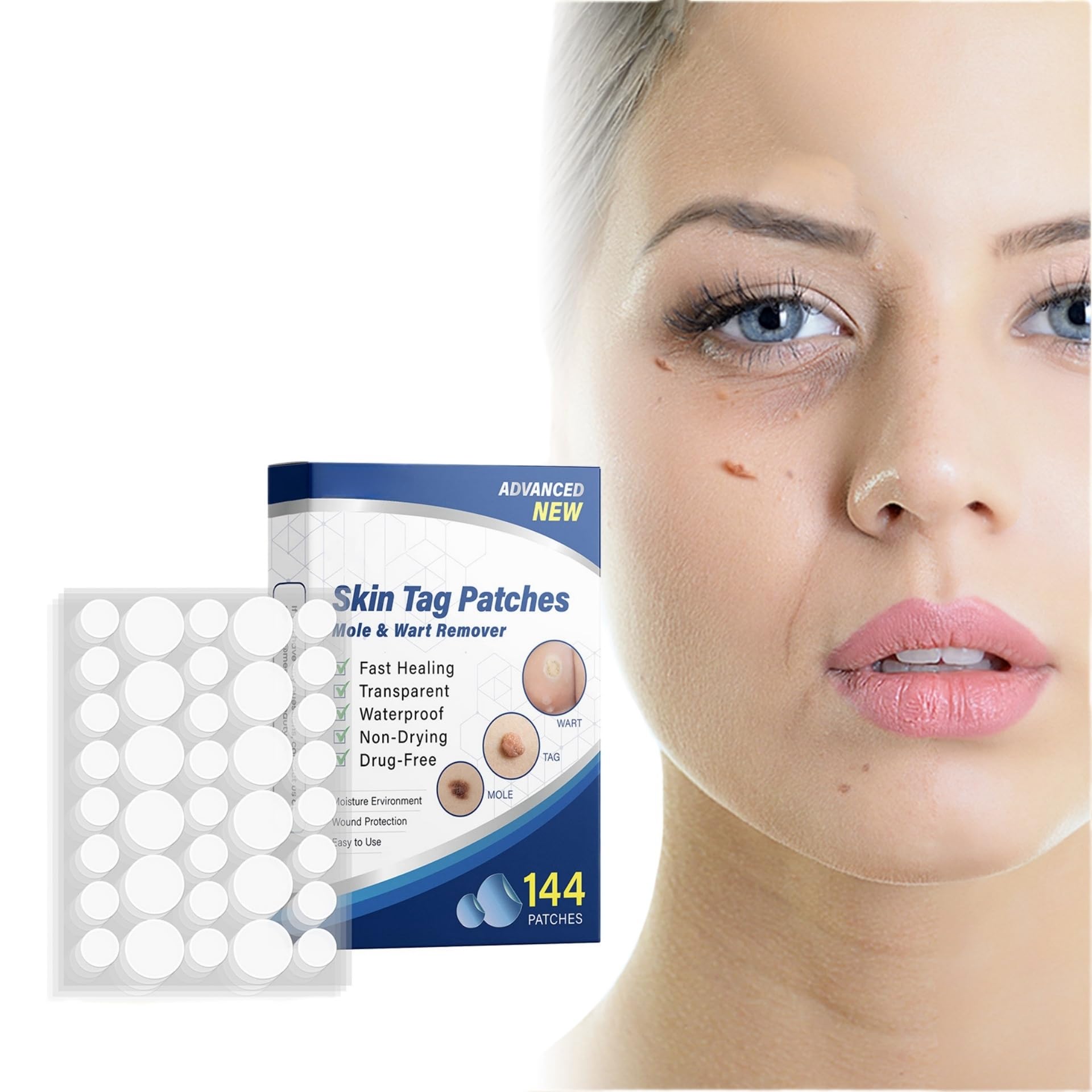 Wart Stickers 144 Patches Wart-Removing Sticker Corn Removal Patches, Safe and Gentle on Skin, Wart Removal for Face, Hands, Feet, and Body, Fast-Acting Non-Irritating