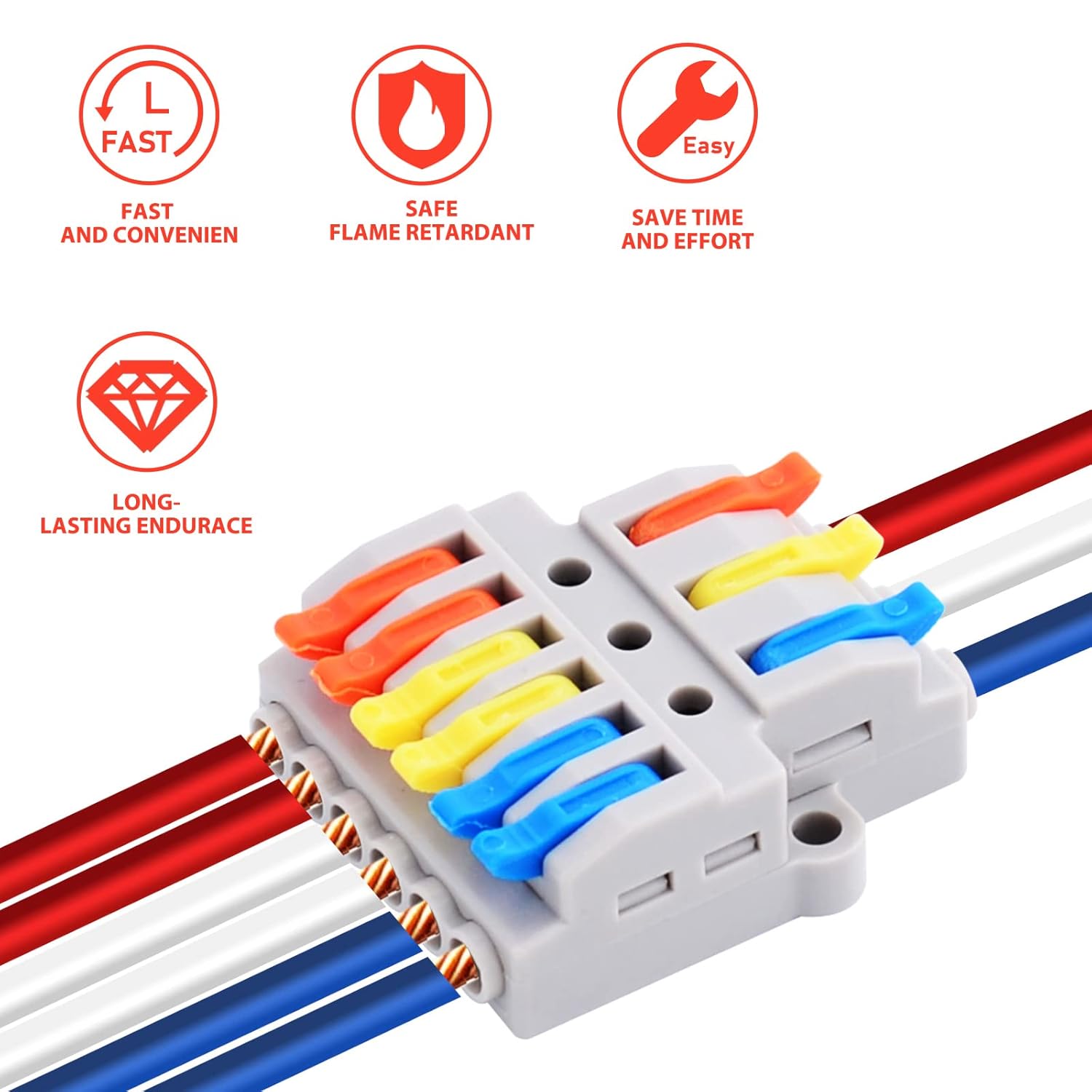 NineLeaf 10PCS Push-in Compact Splicing Electrical Connectors, Lever Wire Connectors,Quick Wiring Cable Connector,Conductor Terminal Block for Cables from 28 to 12AWG(3 in 6 Out)