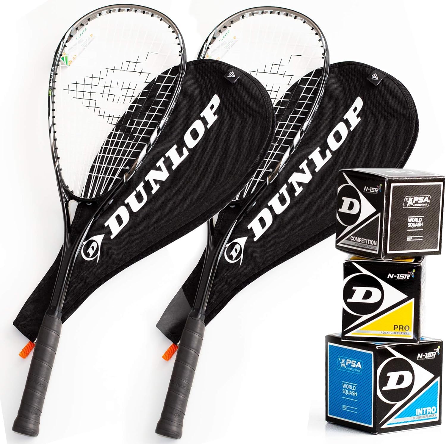 Dunlop Biotec Lite Ti SVR Squash Rackets Set, 2 Rackets with Covers and 3 Squash Balls