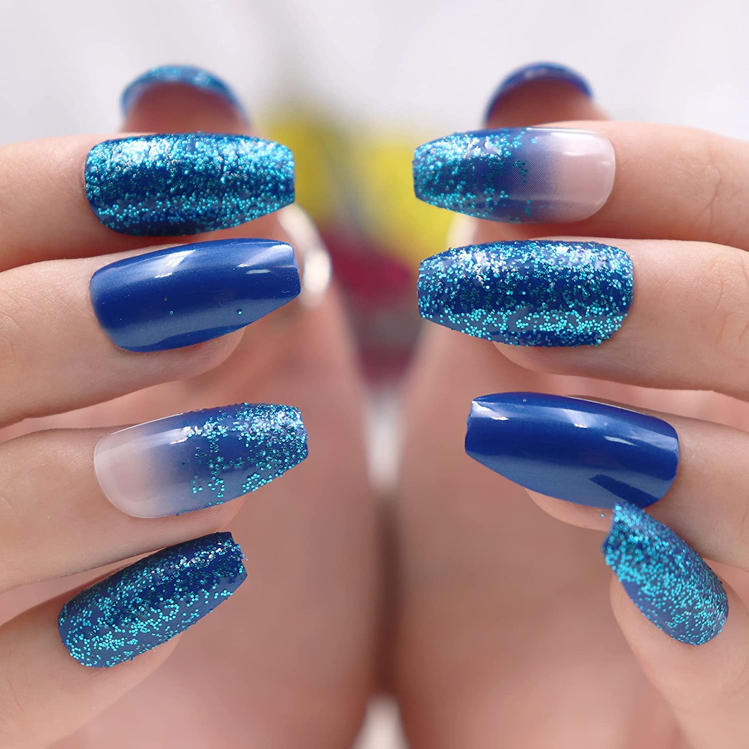 MISUD Blue Ombre Coffin Press-on Nails