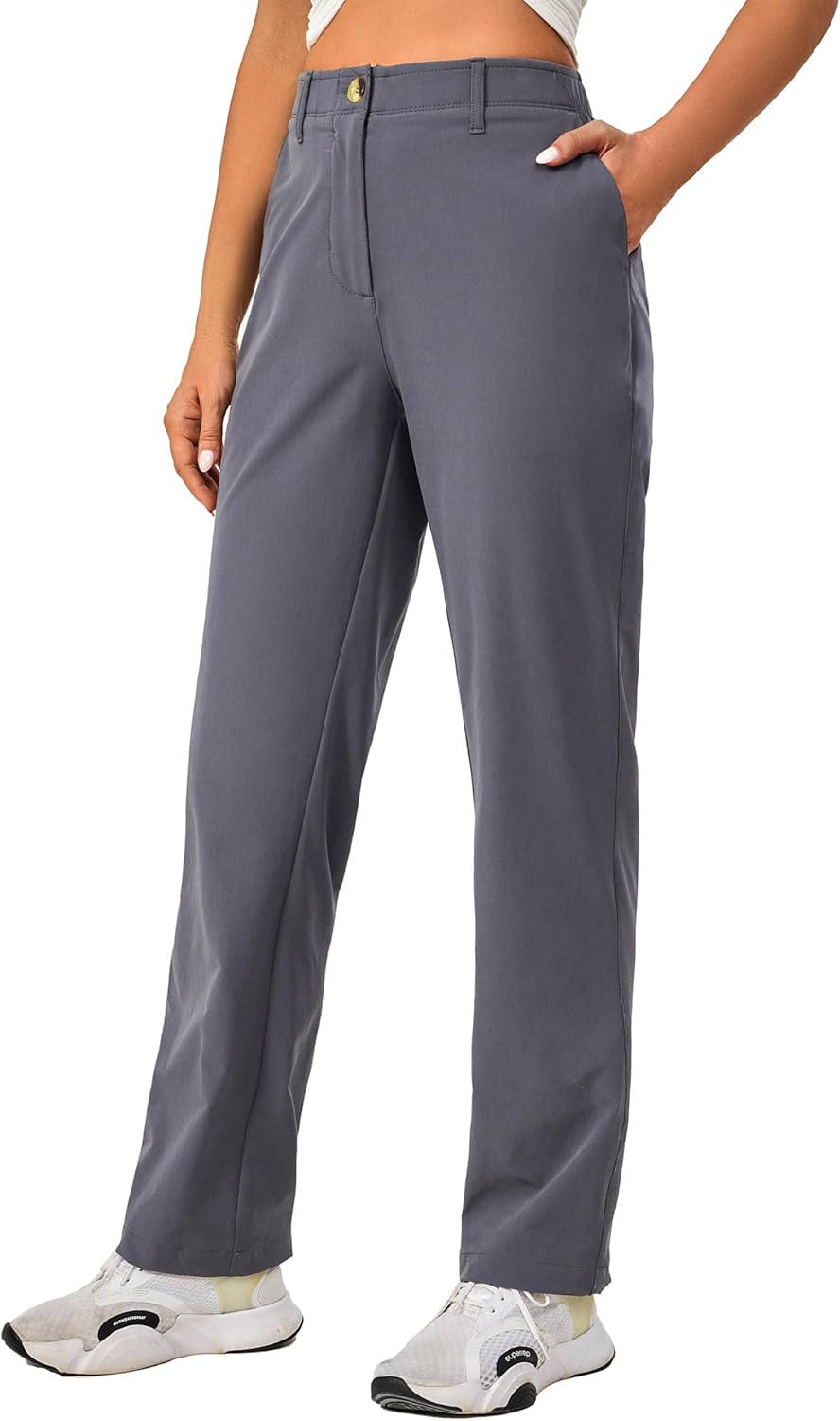 Little Donkey Andy Women's Golf Pants Stretch Quick Dry Business Casual Slacks with Pockets Grey Small - Image 2