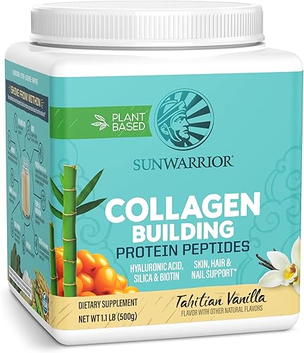 Sunwarrior Proteína vegana de colágeno en polvo a base de plantas Minerales de ácido hialurónico de sílice, biotina, sin soja, sin lácteos, sin