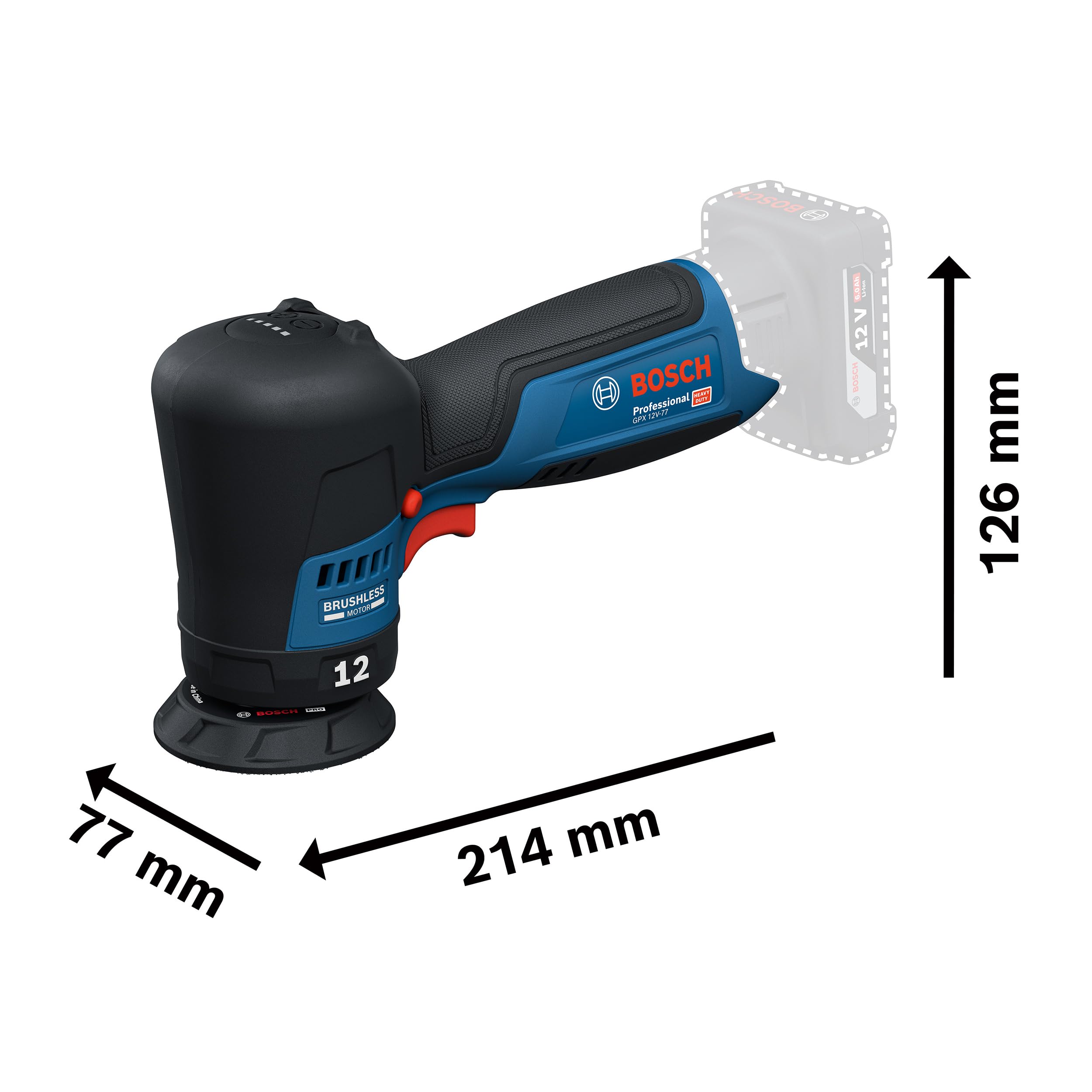 Bosch Professional 12V System Akku-Polierer GPX 12V-77 (inkl. montiertem 77 mm Klett-Stützteller, 77 mm Polier- und Scheuerschwamm)