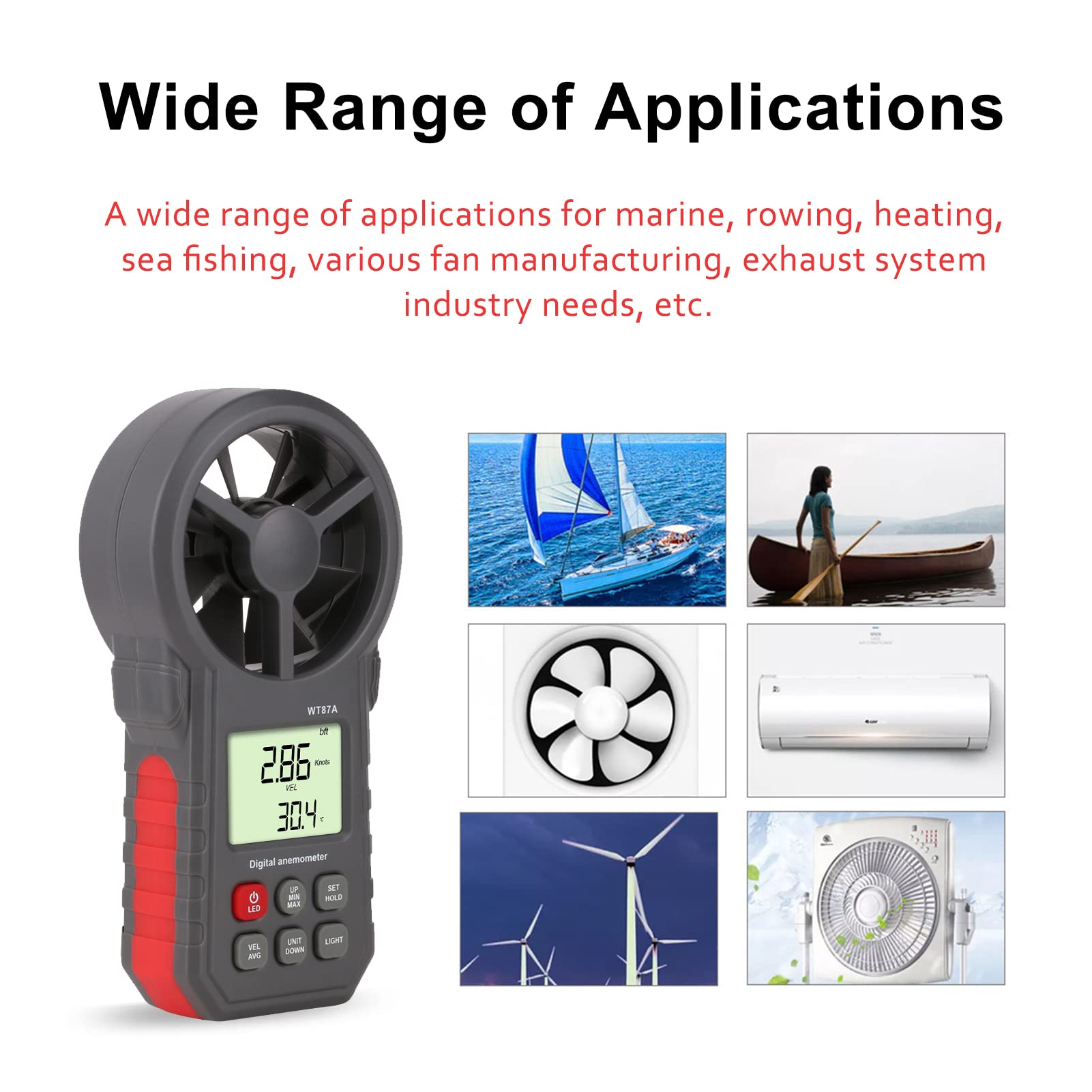Windmesser mit Thermometer Mini Bluetooth Anemometer Digitaler Hand Windmesser mit LED-Beleuchtung Digital Anemometer Windmessgerät für Windsurfen Segeln Angeln Drohnenflug