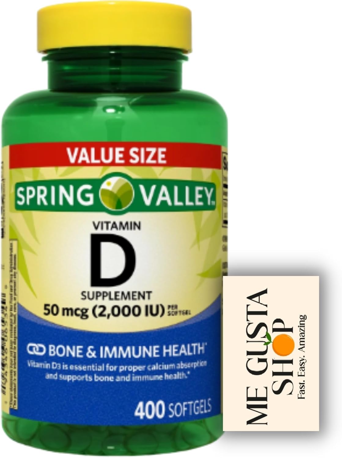Spring Valley Vitamin D Supplement Softgels, 50 Mcg (2,000 IU), 400 Count + Me Gusta Sticker