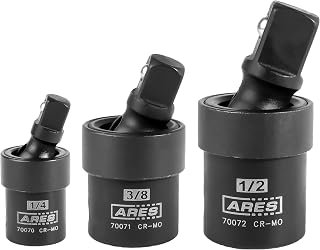 ARES 70073-3-Piece Impact Universal Joint Set - 1/4-Inch, 3/8-Inch and 1/2-Inch Drive Chrome Moly U Joint Sockets Access Hard to Reach Fasteners