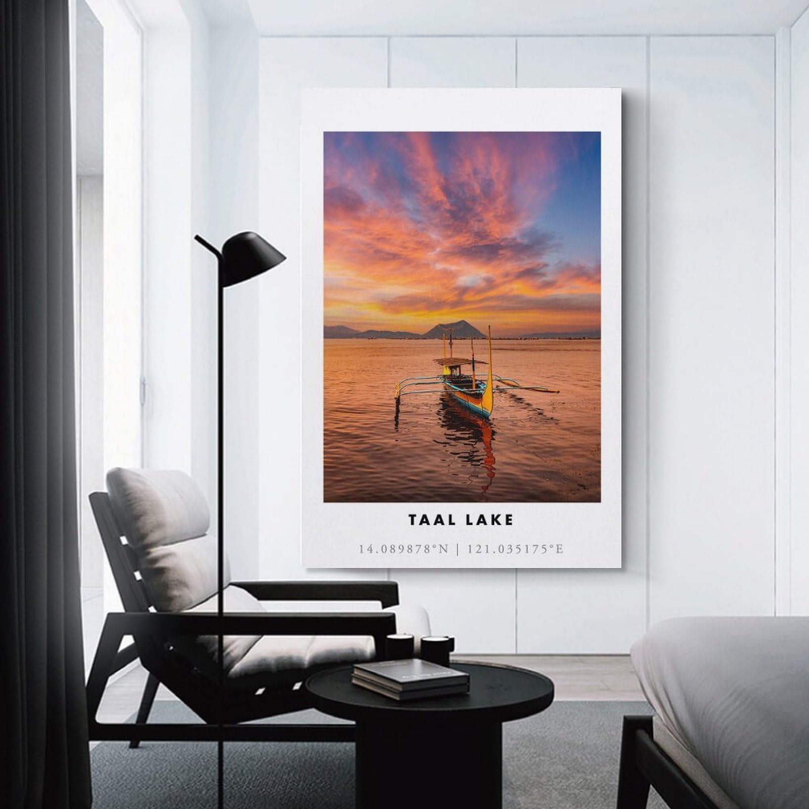 Junmoney Taal Lake Sunset Wall Picture Print 24x36inch(60x90cm), for Hallway, Lounge Or Guest Room, Gift Idea for Housewarming And Birthdays