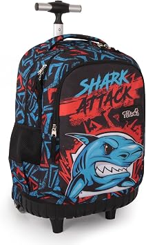 Tilami Rolling Backpack for Boys and Girls,Shark attack