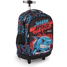 Tilami Rolling Backpack for Boys and Girls,Shark attack