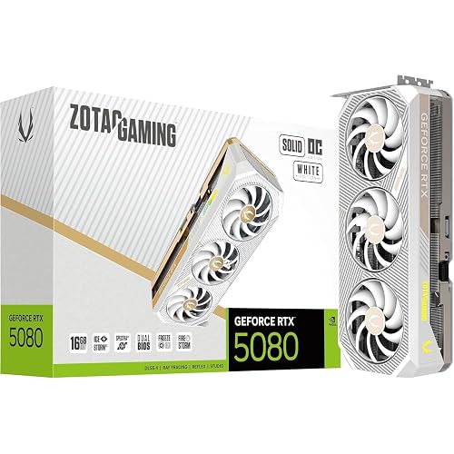 ZOTAC Gaming GeForce RTX 5080 Solid OC White Edition DLSS 4 16GB GDDR7 256-bit 30 Gbps PCIE 5.0 Gaming Graphics Card, IceStorm 3.0 Advanced Cooling, Spectra 2.0 ARGB Lighting, ZT-B50800Q-10A
