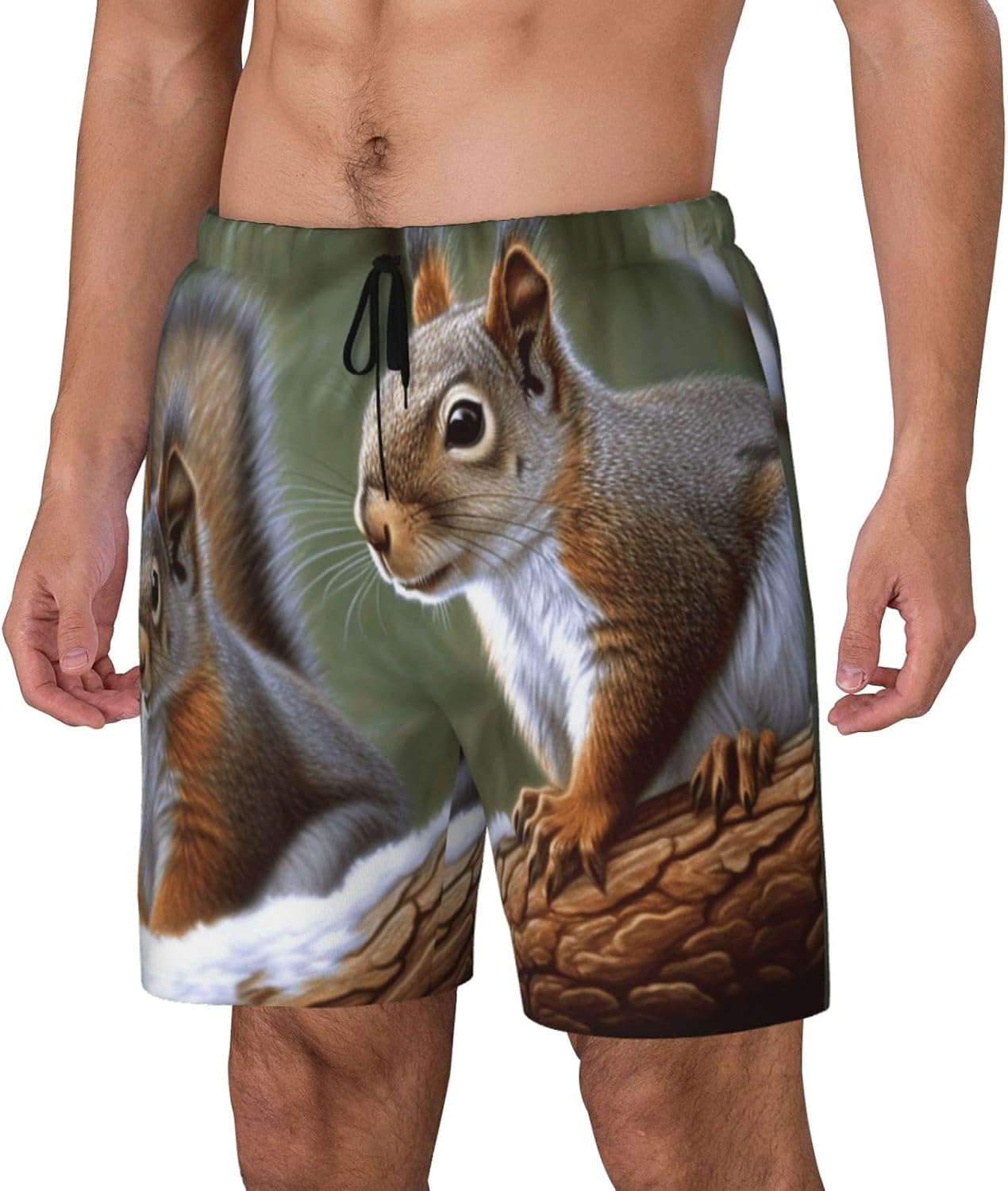 Men's Swim Trunks 2 in 1 Quick Dry Bathing Suits Little Squirrel Beach Board Shorts Swimwear