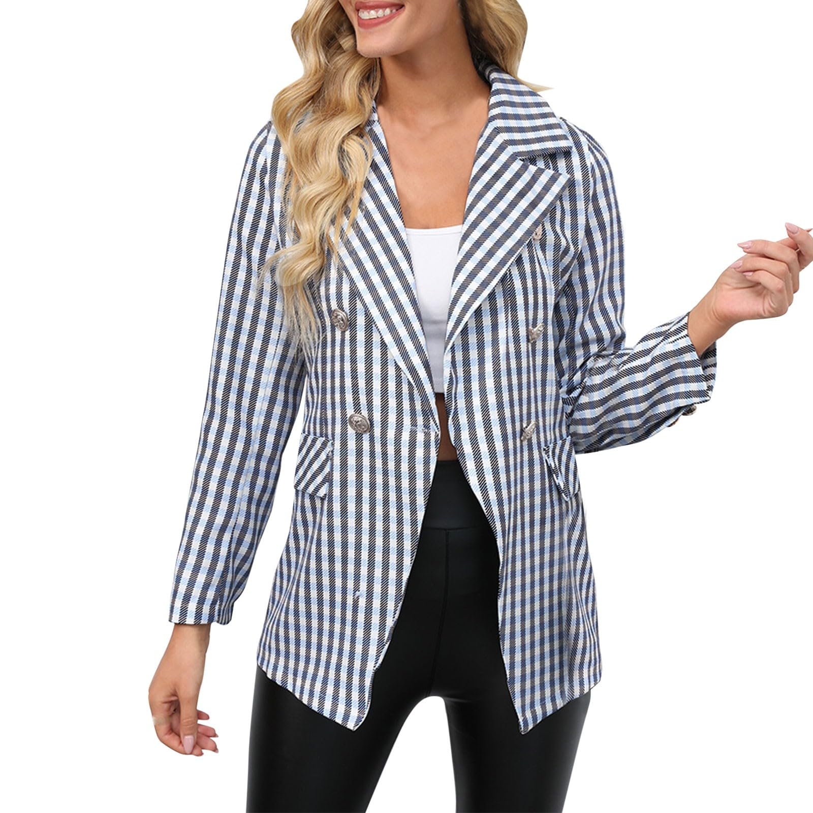 GenericWomen's Plaid Short Jacket Button Wool Blend Fall Shirt Jacket Women Lightweight Coat Ladies Waistcoats UK