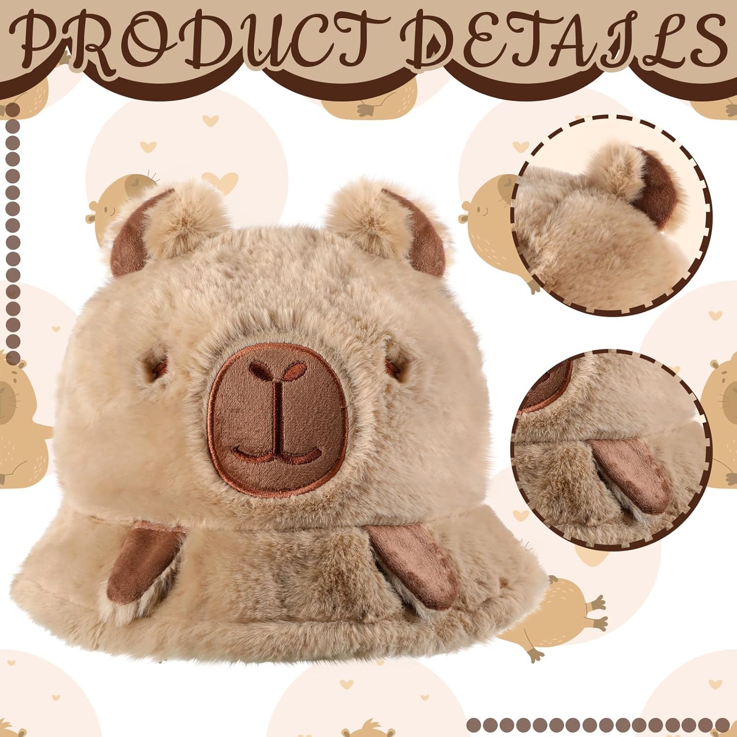 Mepase 4 Pcs Winter Capybara Hat Beanie for Adult Animal Plush Warm Hat Capybara Comfort Cartoon Animal Cap for Winter Gift - Image 4
