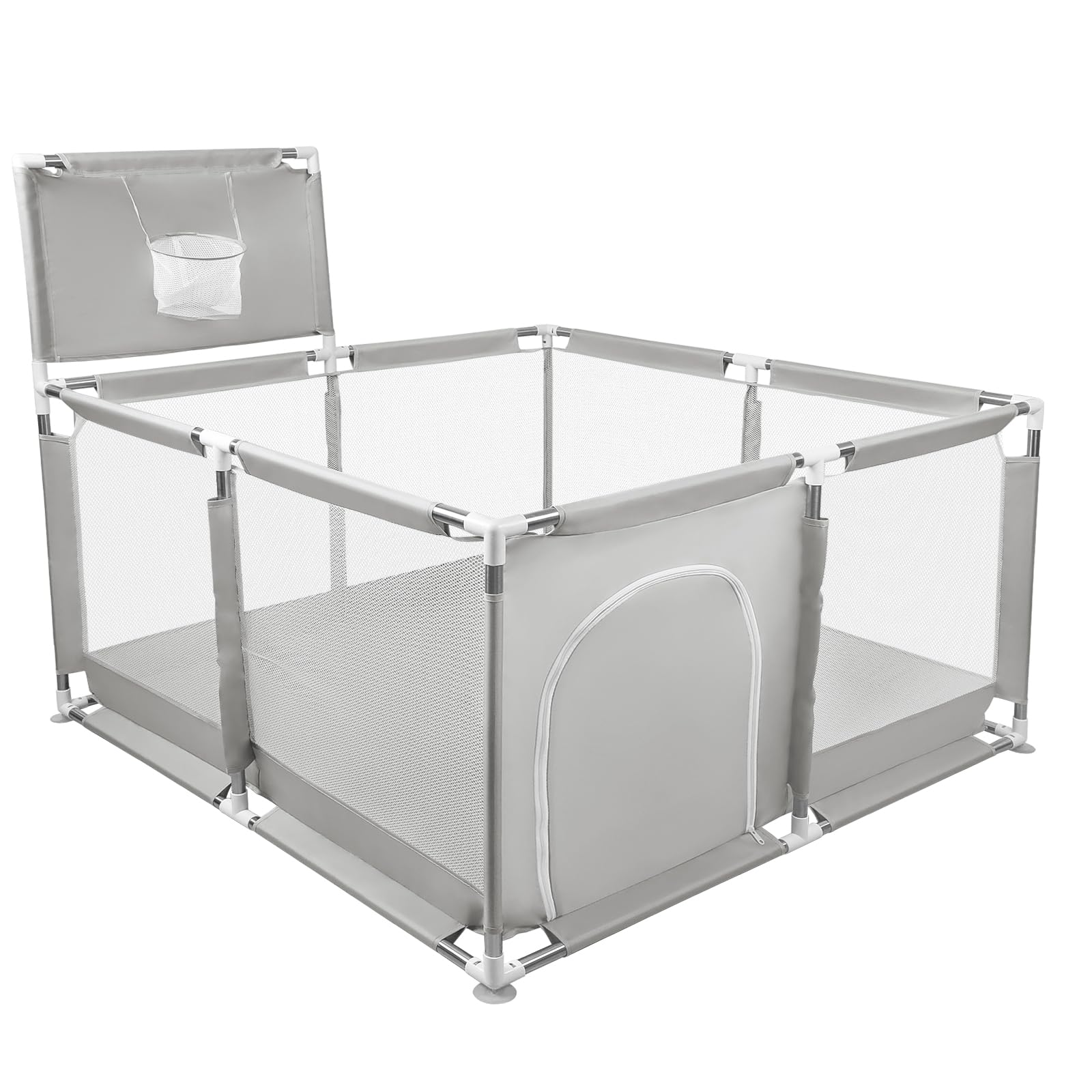 Parc Bébé,grand parc pour enfant en bas âge, Filet Respirant et Ventouses Antidérapantes, pour Enfants en Tissu Oxford 210D, Parc de Jeu Intérieur et Extérieur (126 x 126 x 66 cm (A) Gris clair)