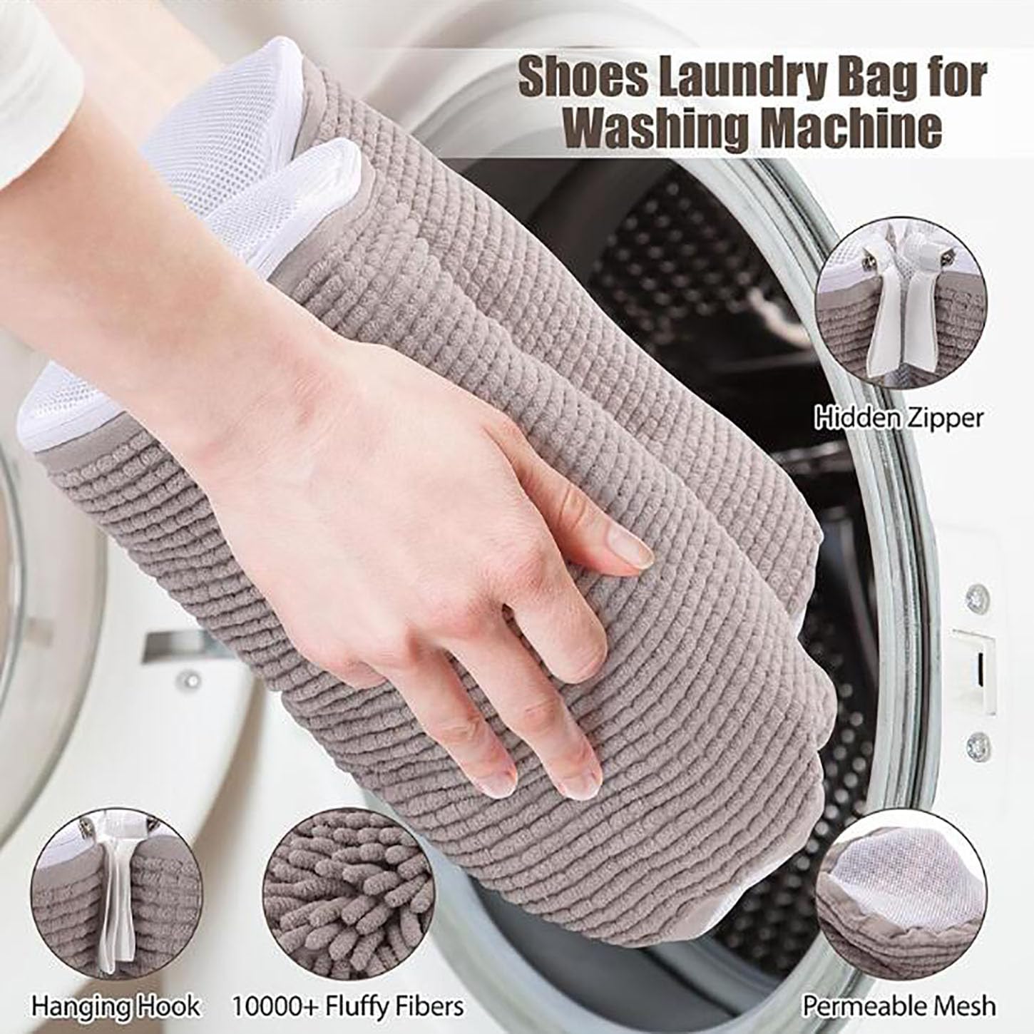 Schuhsack Waschmaschine,2Stk Schuhbeutel Reise,360°-Reinigung Waschbeutel Waschmaschine,10.000 Fasern,Schuhwaschbeutel Waschmaschine Für Alle Schuhtypen,Tragbar Wäschesack Schuhe
