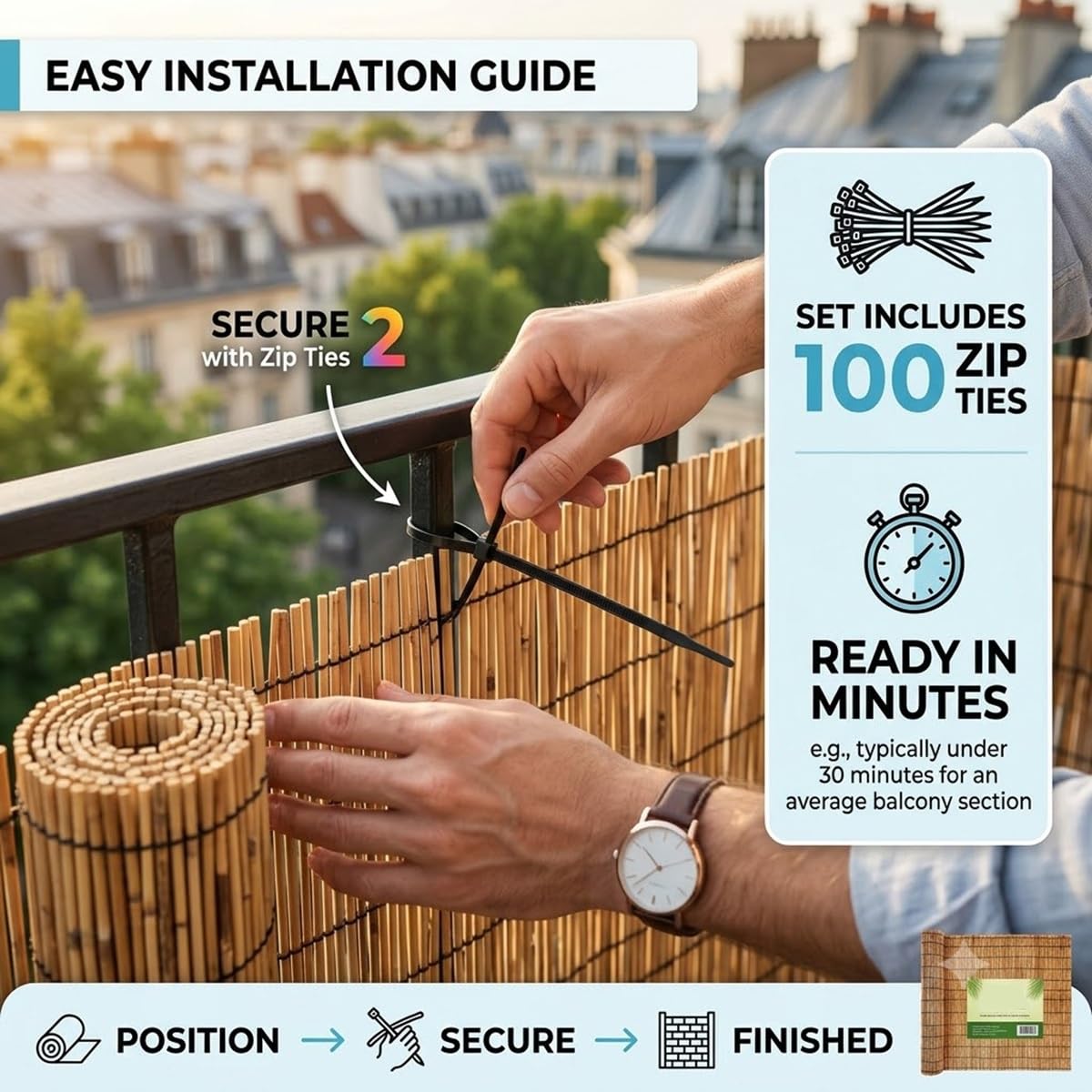 Canisse en Roseau Naturel 1.2x5m, 1.5 1.8m Brise Vue Jardin et Balcon, Rouleau Clôture Extérieur Écologique, Panneau Occultant Imitation Bambou Pare-Soleil et Brise-Vent(Natural,H150xL900cm)
