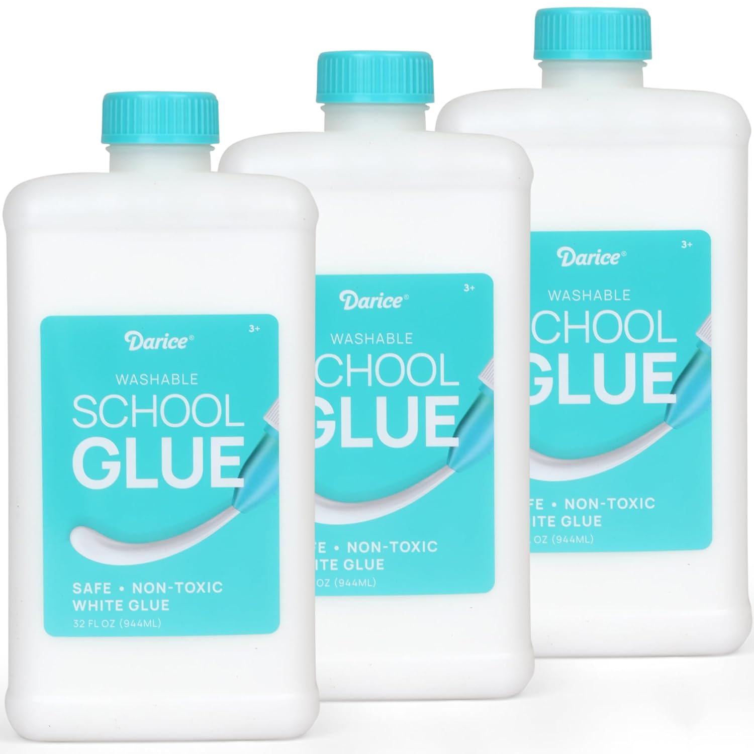 Darice School Glue – 3-Pack 32 oz Craft Glues, Washable and Safe Liquid Glue, No Run Formula Dries Clear, Multipurpose Great for Slime, Paper Mache, Arts and Crafts Projects, Back to School Supplies