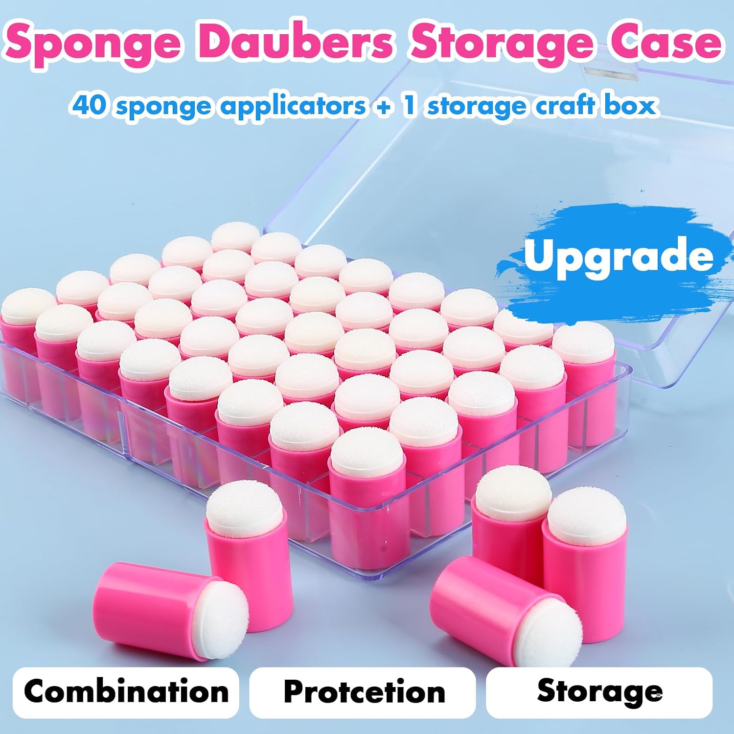 40 Pieces Sponges Daubers with Storage Case - Finger Sponge Daubers with Soft Sponge Head - Perfect for Painting, Drawing, Stenciling, Card Making and More