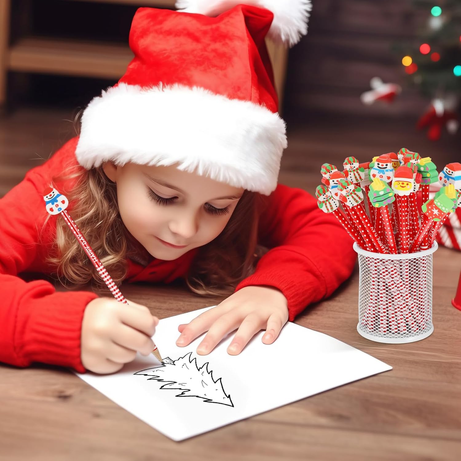 72pcs Cartoon Christmas Pencils Erasers Fun Learning Supplies for Boys and Girls Creative Writing Holiday Parties Adorable Pencils for Random Style