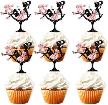 18pcs Pink Glitter 15 Silhouette High Heeled Sitting Girl Cupcake Topper Makeup Spa Theme Party Decoration Supplies Girl Lady 15th Happy Birthday Party Decor Supplies
