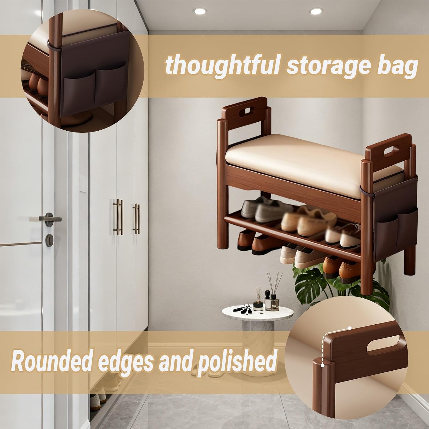 Upholstered Shoe Rack Bench with Leather Long Storage Bench with Large Storage Space with Padded Seat Cushion for Entryway Slim Living Room Bedroom(45 * 30 * 64cm/17 * 11 * 25in)