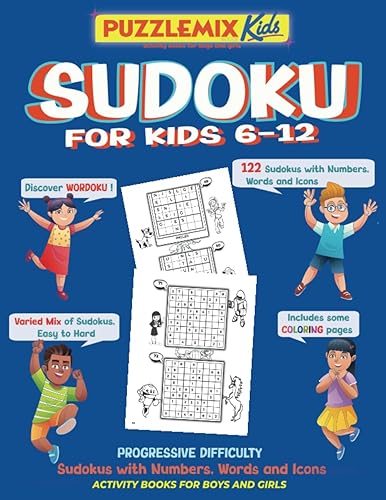 Sudoku For Kids - Age 6-12 Wordoku . Numbers and Icons Sudokus - Coloring Pages . Great for beginners - Solutions inside