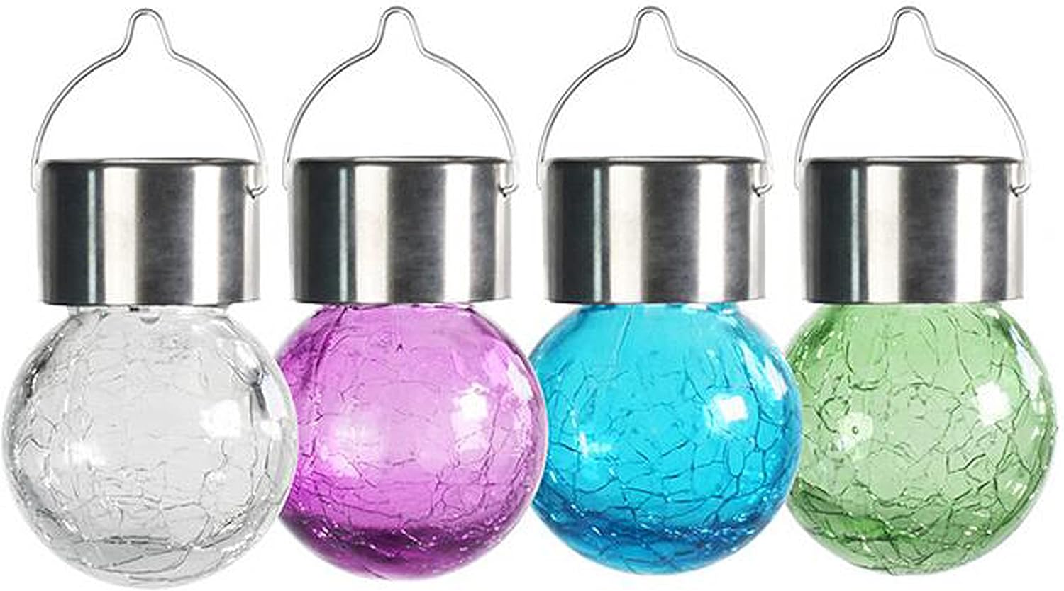 Hanging Solar Lights Outdoor, Decorative Cracked Glass Ball Lights Solar Powered, Waterproof LED Globe Lantern with Handle for Tree, Garden, Yard, Patio, Umbrella, Holiday Decor (Blue)8-Pack