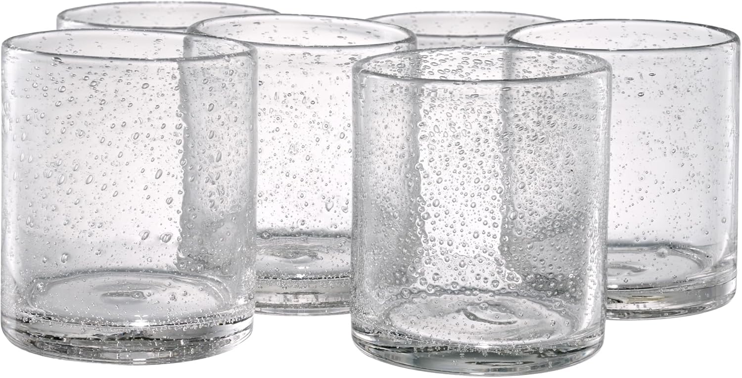 ARTLAND 14oz Double Old Fashion Glass, Set of 6 | Iris Seeded Design, Clear | Drinking Glass for Parties and Everyday Use - Mojito, Whiskey, Cocktail | Glassware & Barware Essentials
