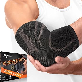 PhysFlex Elbow Brace 2 Pack for Tennis & Golfers Elbow Pain Relief - Elbow Compression Sleeve for Weightlifting, Workout, Fitness, Arthritis, Bursitis - Tendonitis Elbow Brace for Men & Women