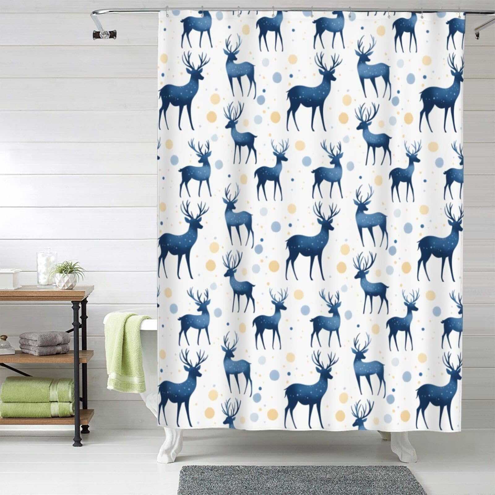 Rideau de douche en tissu bleu cerf cool 152x183 cm opaque avec crochets